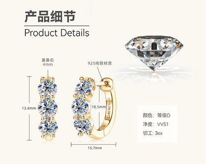 Three-Stone Moissanite Huggies