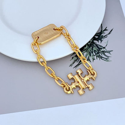 Tory Burch rectangular metal plaque thick chain necklace bracelet