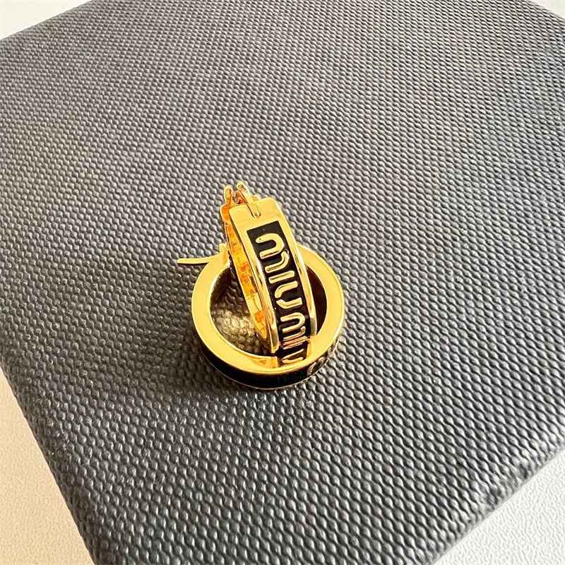 2024新款缪小姐珐琅耳环甜美时尚百搭高级感U形耳线夹字母女耳饰