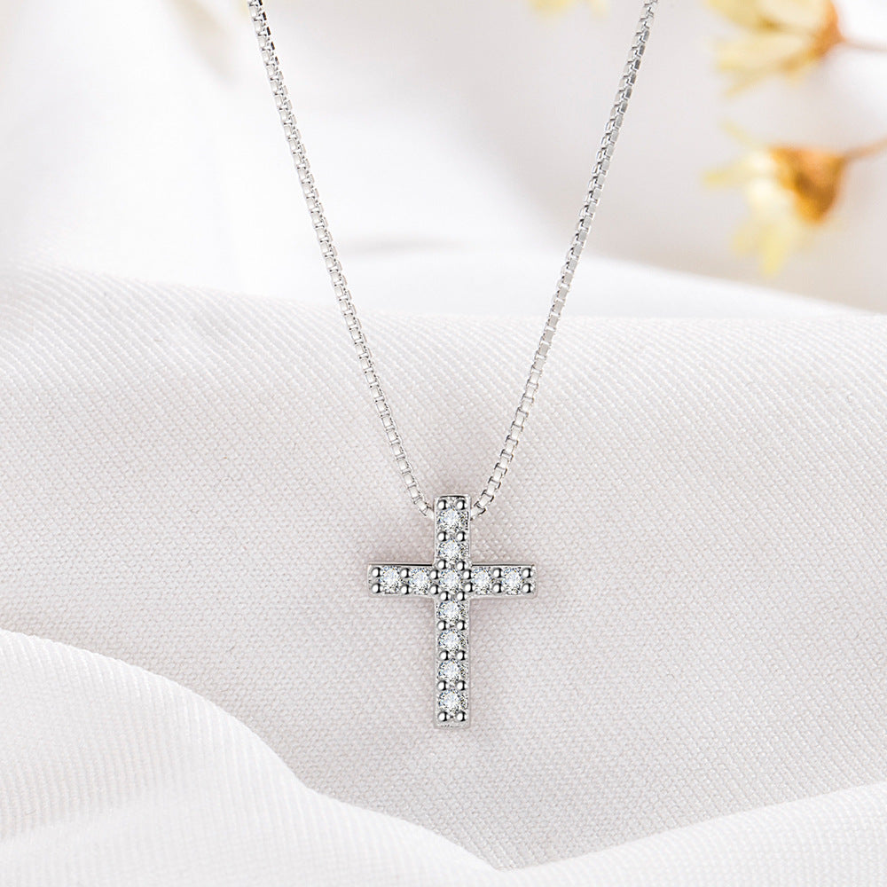 cubic zirconia cross necklace silver