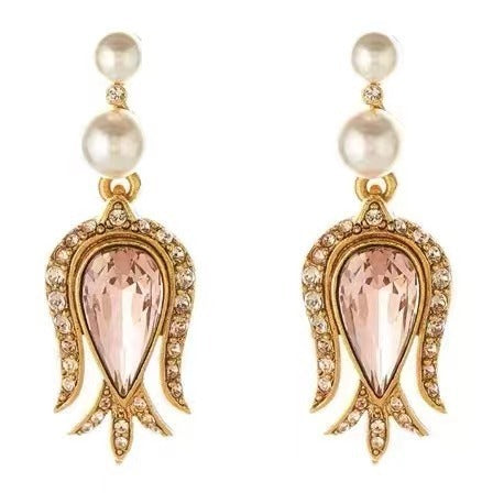 Oscar de la Renta Vintage Tulip Diamond Flower Pendant Earrings