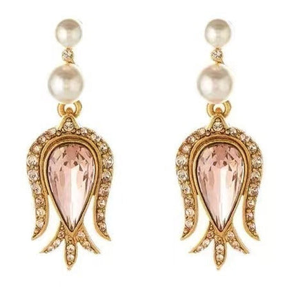 Oscar de la Renta Vintage Tulip Diamond Flower Pendant Earrings