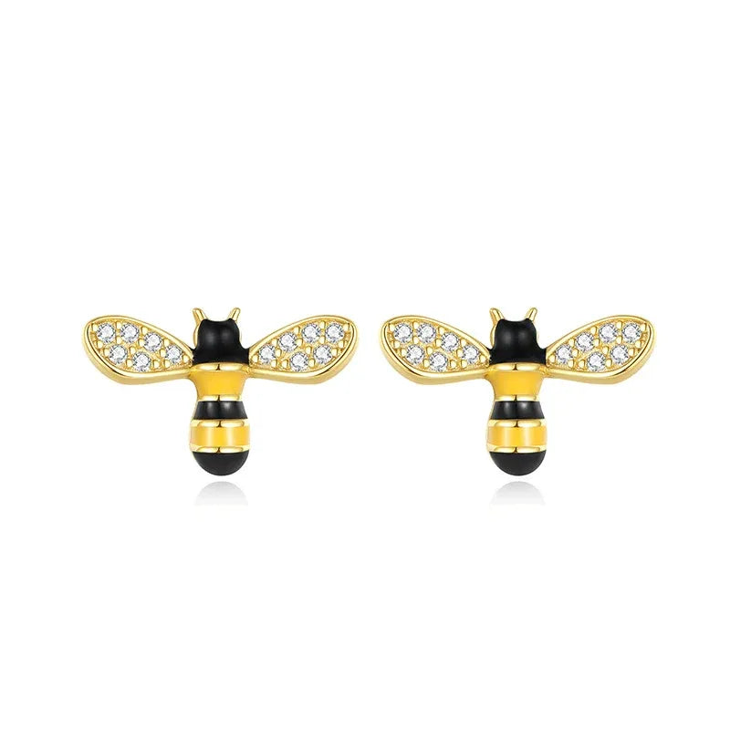 S925 Sterling Silver Diamond-set Bee Earrings - JIMMY JEWELRY 01