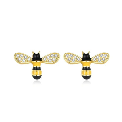 S925 Sterling Silver Diamond-set Bee Earrings - JIMMY JEWELRY 01