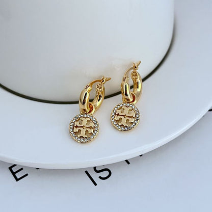 Tory Burch Sweet Diamond Openwork Round Pendant Earrings
