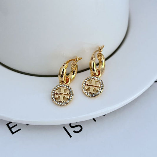 Tory Burch Sweet Diamond Openwork Round Pendant Earrings
