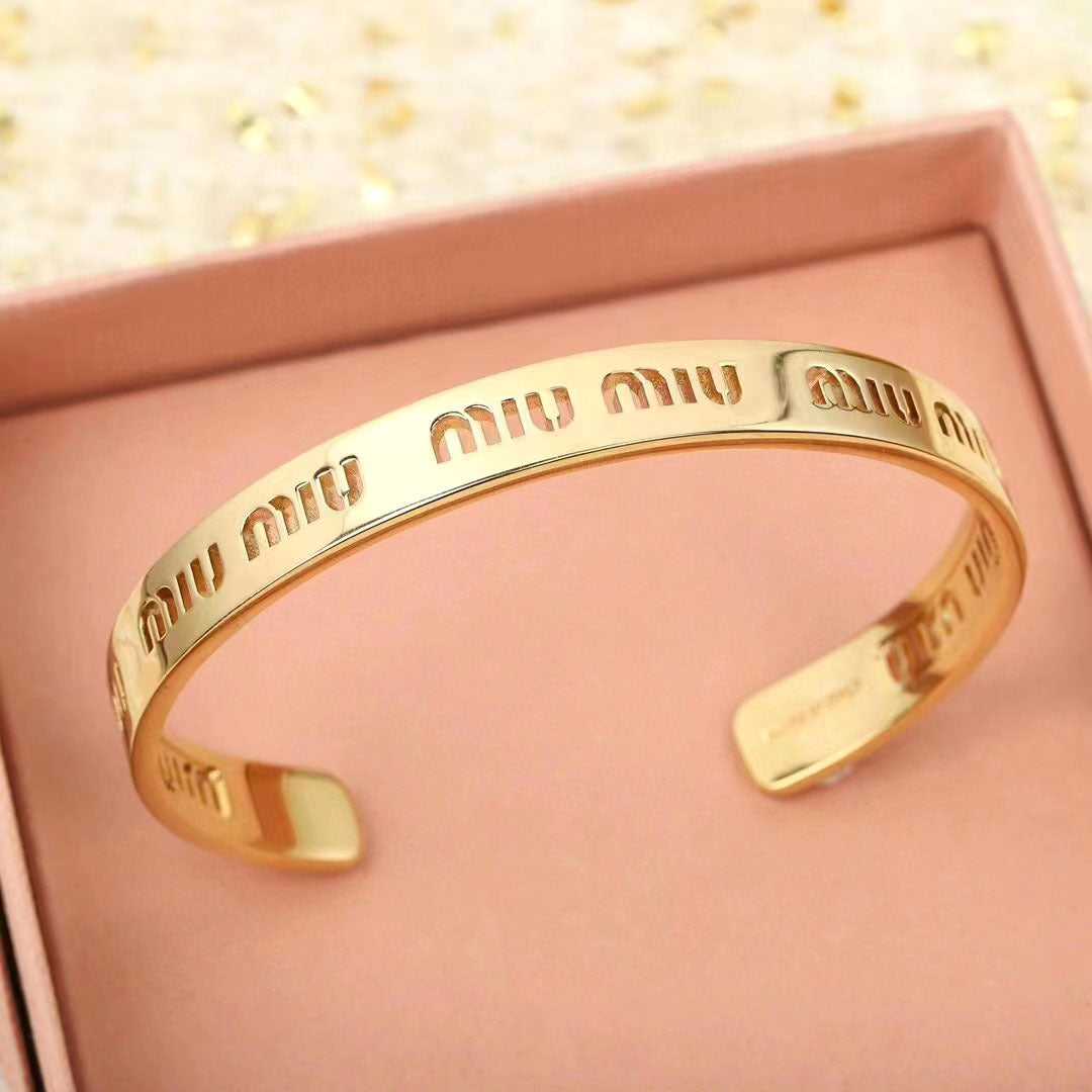 Miu Miu Simple Openwork Logo Metal Bangle Bracelet