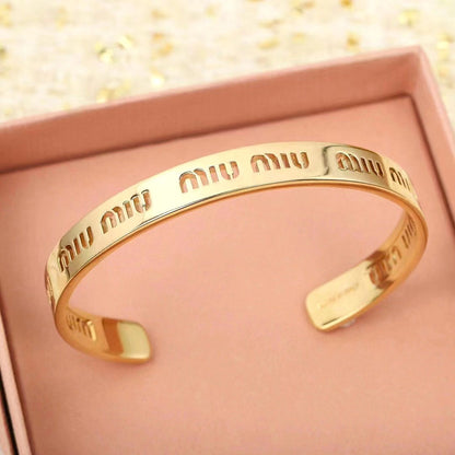 Miu Miu Simple Openwork Logo Metal Bangle Bracelet