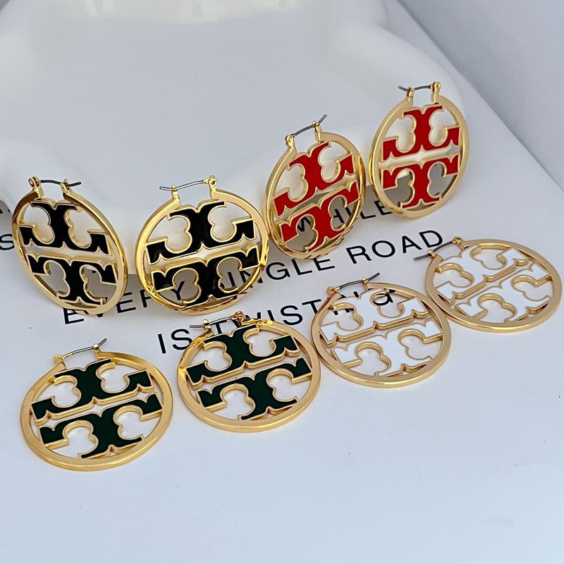Tory Burch Exquisite Enamel Logo Round Metal Large Earrings