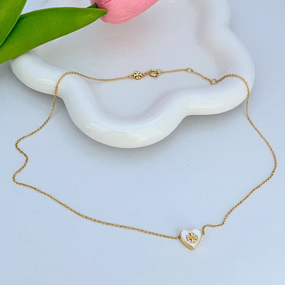 Tory Burch Fashionable Enamel Heart Stud Earrings Necklace Set