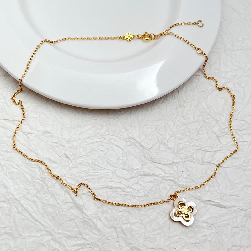 Tory Burch  Fresh and Natural Shell Cutout Four-Leaf Clover Necklace