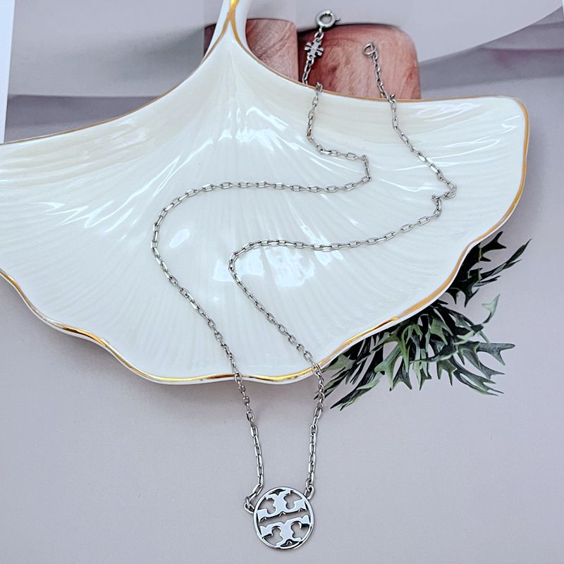 Tory Burch Minimalist Openwork Logo Pendant Metal Necklace