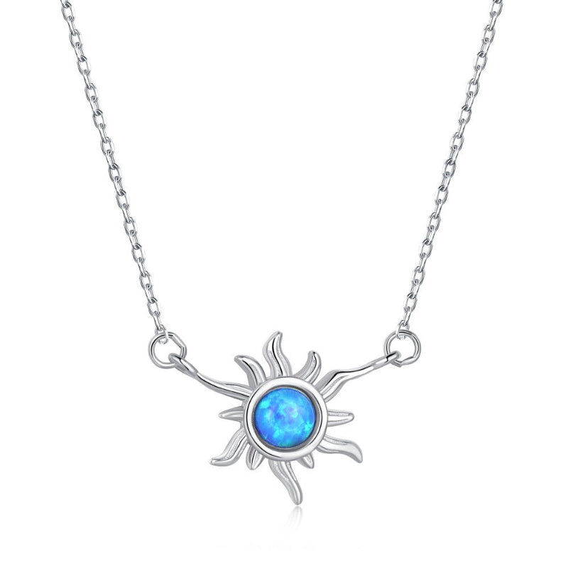 Gleaming Silver Sun & Opal Necklace

