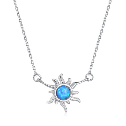 Gleaming Silver Sun & Opal Necklace

