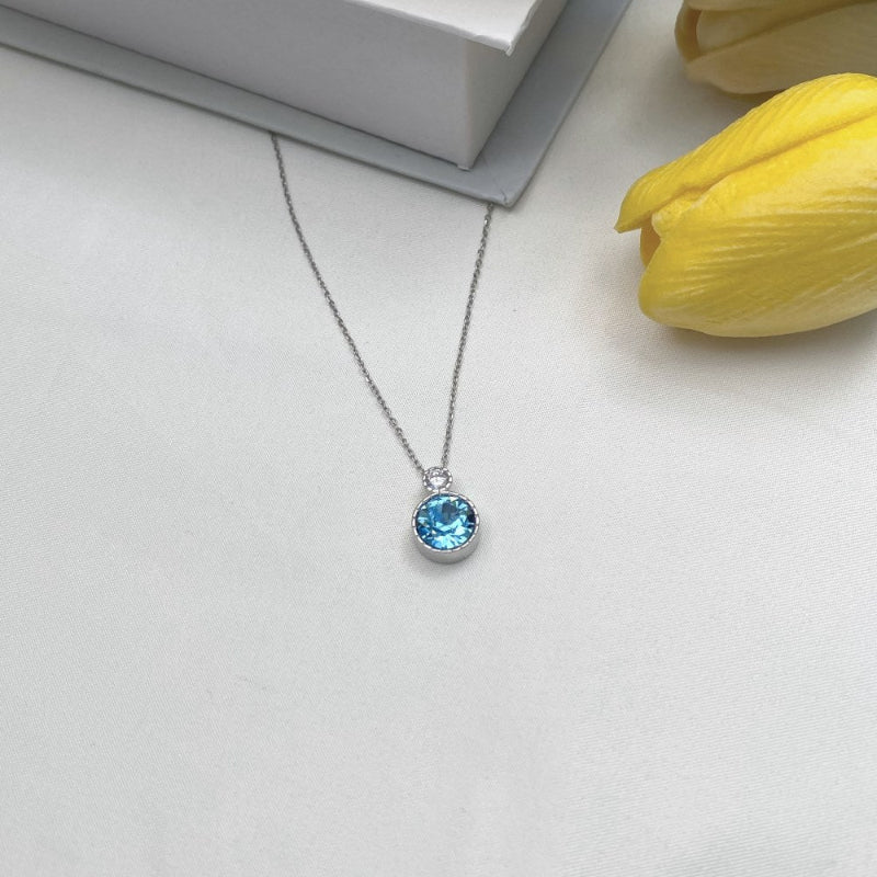 Aquamarine Round Dangle Necklace

