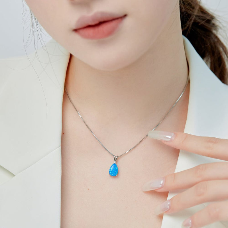 Teardrop Opal Necklace with a Four-Prong Setting

