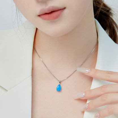 Teardrop Opal Necklace with a Four-Prong Setting

