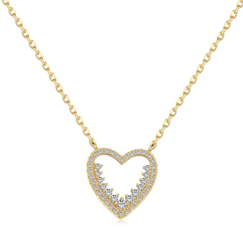 Gold Tone Sparkle Heart Outline Necklace

