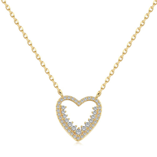Gold Tone Sparkle Heart Outline Necklace

