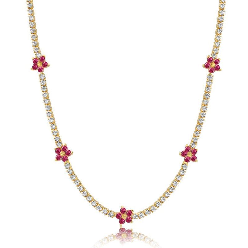Beautiful Silver Tennis Chain with Five Flower Stations

