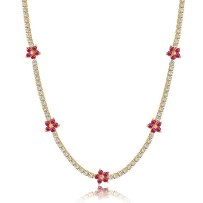 Beautiful Silver Tennis Chain with Five Flower Stations

