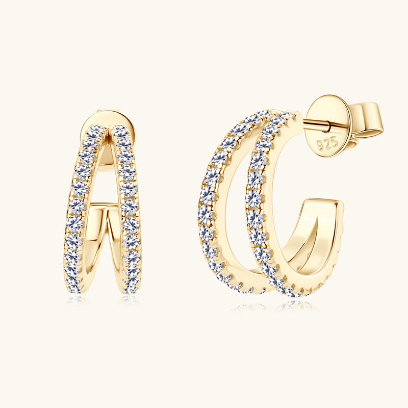 925 Sterling Silver Moissanite Dual Row Hoops

