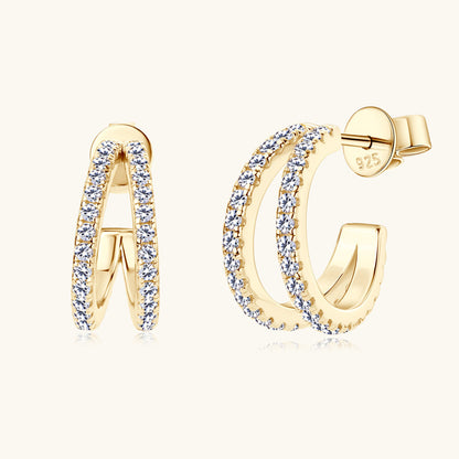 925 Sterling Silver Moissanite Dual Row Hoops

