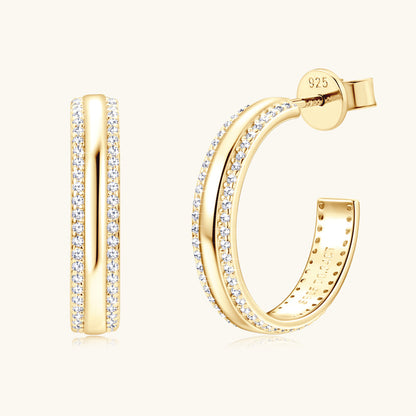 925 Sterling Silver Moissanite Curved Bar Hoops (Gold Tone)

