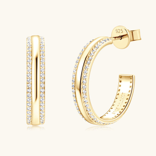 925 Sterling Silver Moissanite Curved Bar Hoops (Gold Tone)

