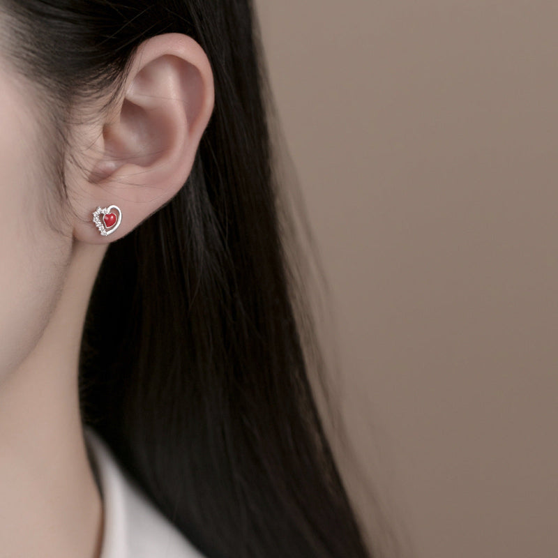 Crystal Outline Red Heart Studs

