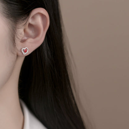 Crystal Outline Red Heart Studs

