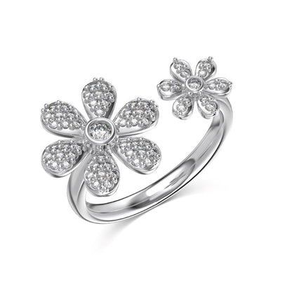 Modern Flower Bypass Ring with Crystals

