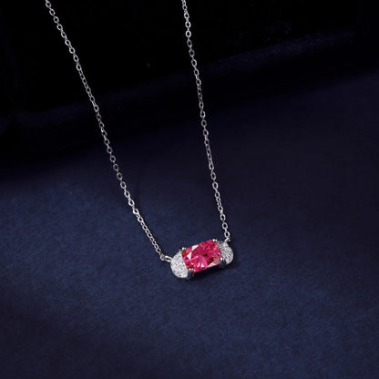 Sophisticated Silver Clean Line Pink Crystal Necklace with Pave Sides

