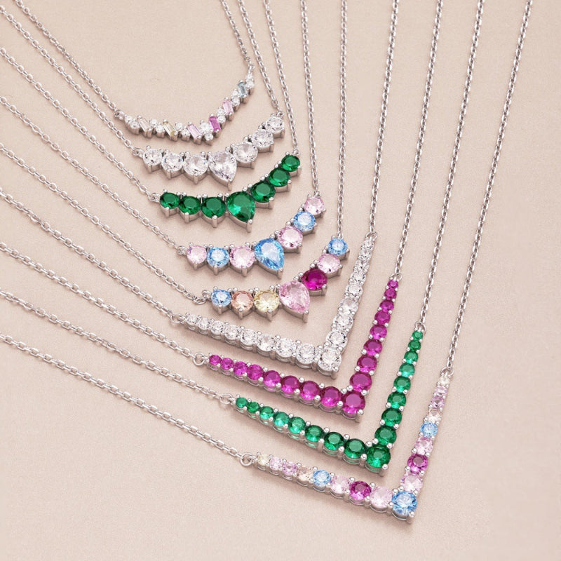 Sophisticated Silver Arc Necklace with Alternating Blue and Pink CZ

