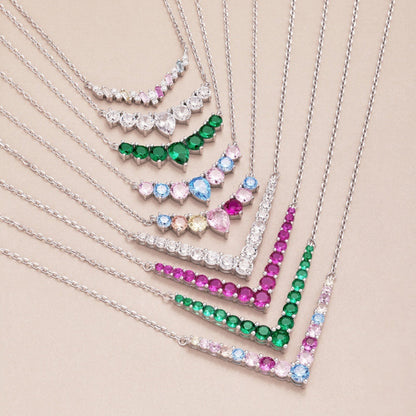 Sophisticated Silver Arc Necklace with Alternating Blue and Pink CZ

