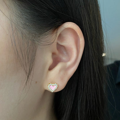 Gold Plated Heart Studs with Zircon Halo