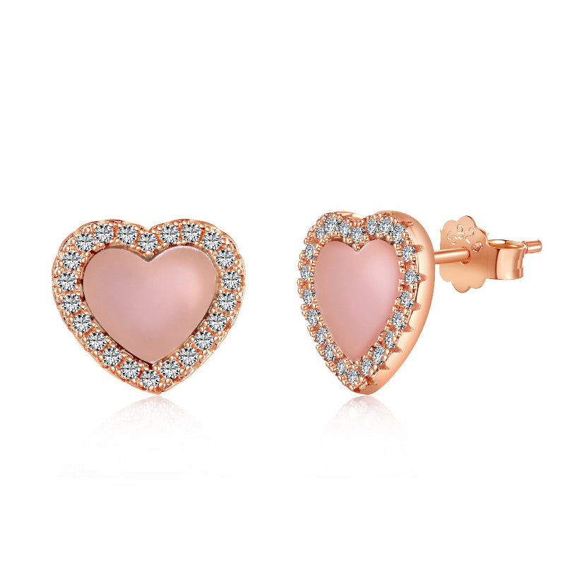 Sparkling Gold Heart Studs with Pink Center

