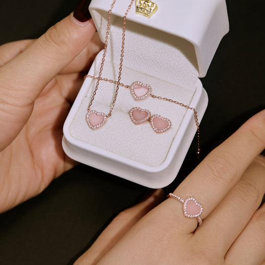 pink enamel heart ring
