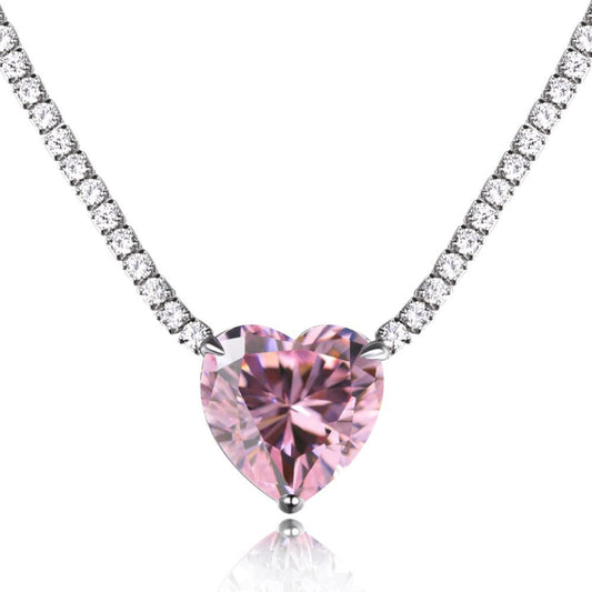 Sparkling Pink Heart Tennis Chain

