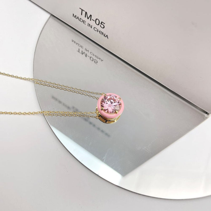 Yellow Enamel Halo Diamond Simulant Necklace

