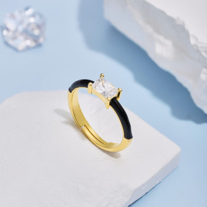 Artisan Baguette Crystal Ring with White Enamel


