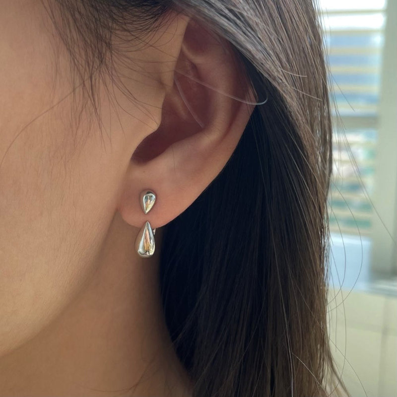 Polished Silver Double Teardrop Earrings

