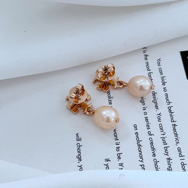 Designer Logo and Pearl Earrings


