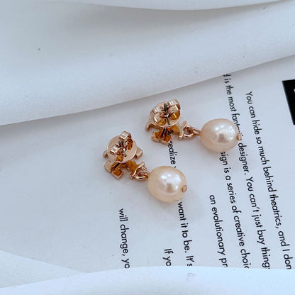 Designer Logo and Pearl Earrings

