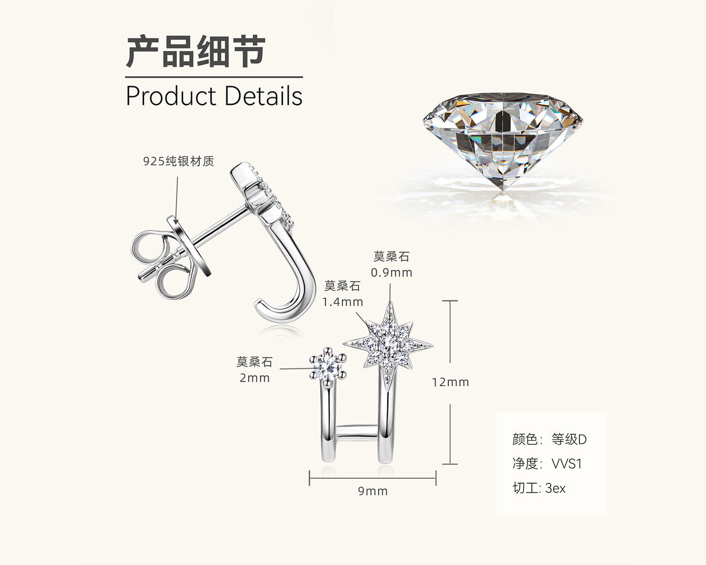 Minimalist Moissanite Starburst Earring

