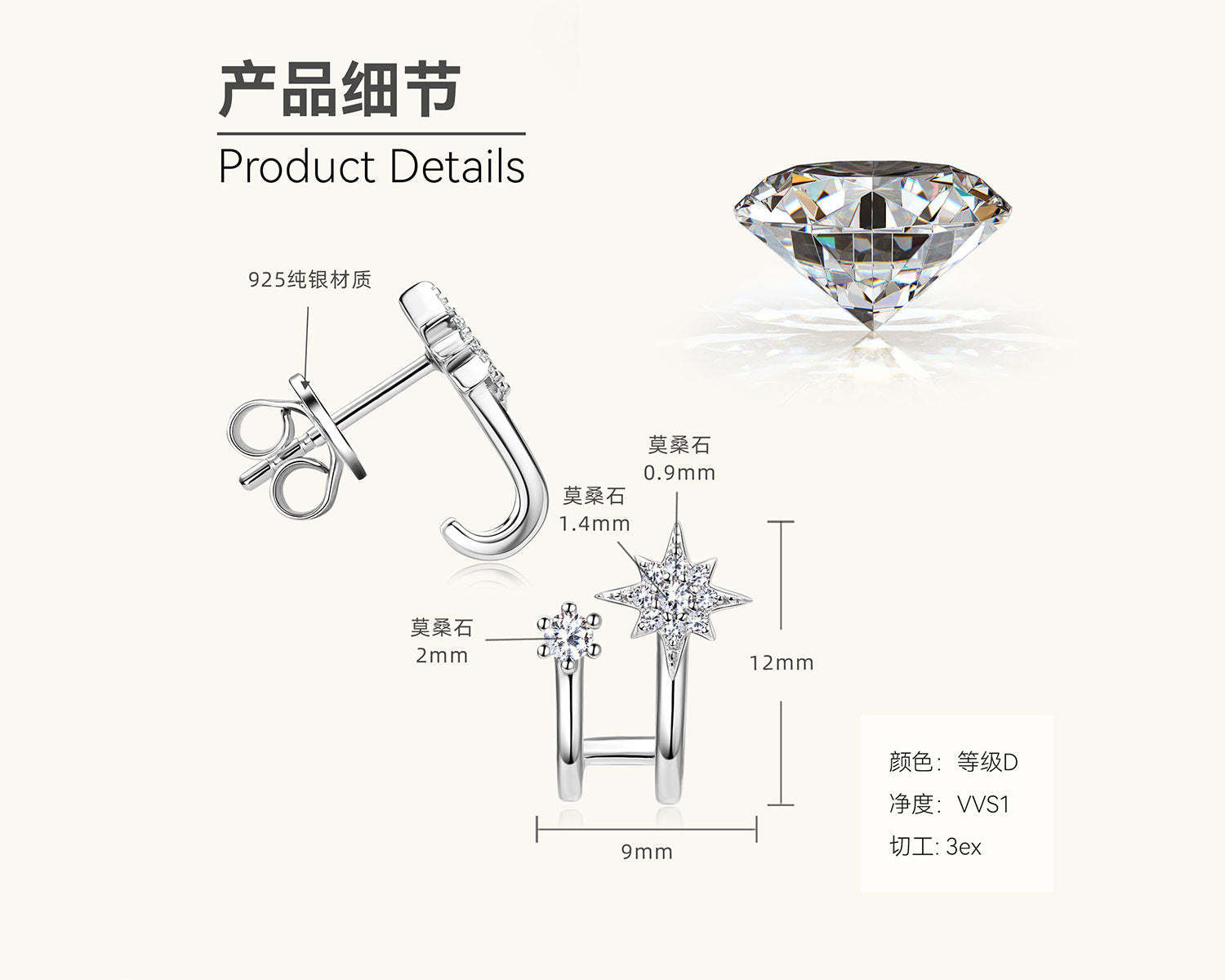 Minimalist Moissanite Starburst Earring

