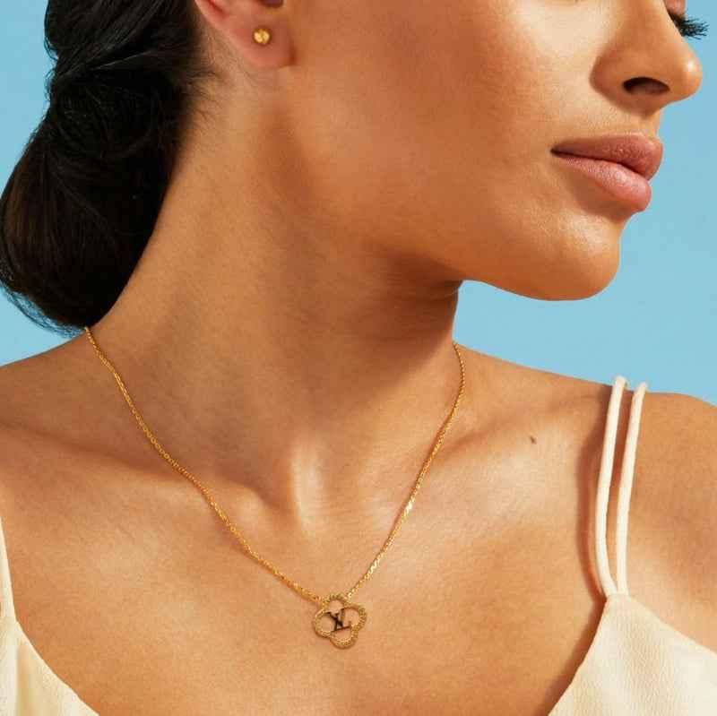 Elegant Gold Plated LV Clover Pendant Necklace with Dazzling Zircon ---40% OFF /30Days Return