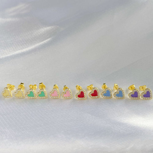 Gold Plated Heart Studs with Zircon Halo

