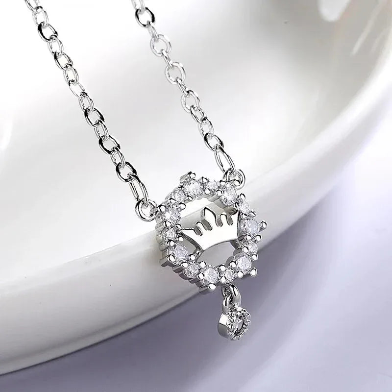 diamond circle crown necklace for girls