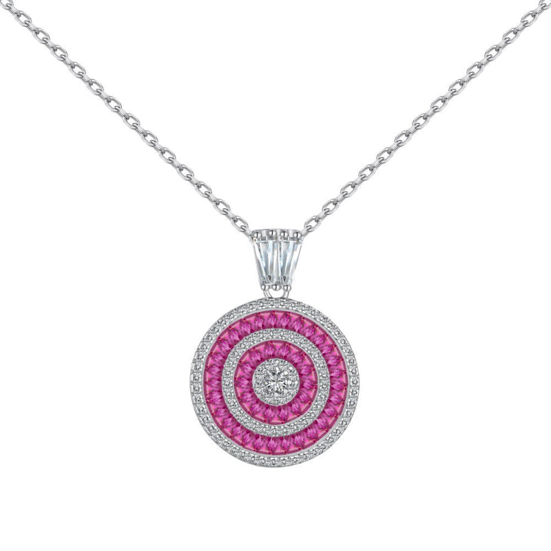 Dazzling Baguette Zirconia Circle Pendant Necklace